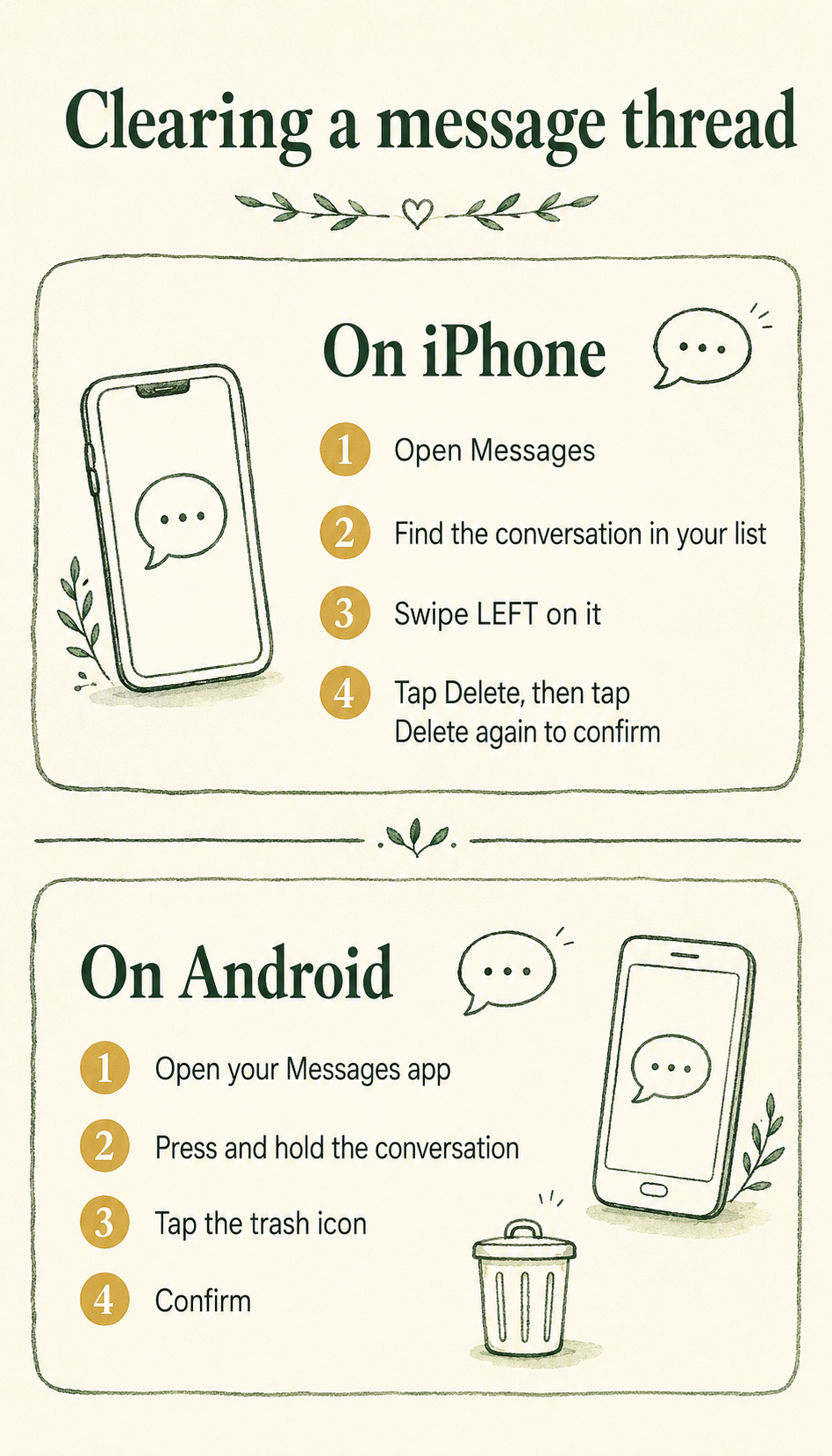 Step-by-step guide for clearing a text message thread on iPhone and Android